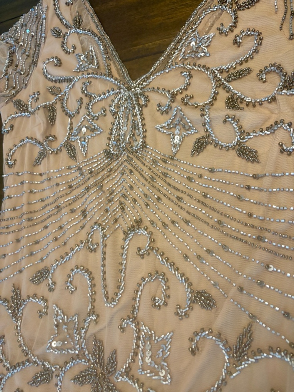 Pisarro Nights Beige Beaded Evening Gown - Picture 6 of 12